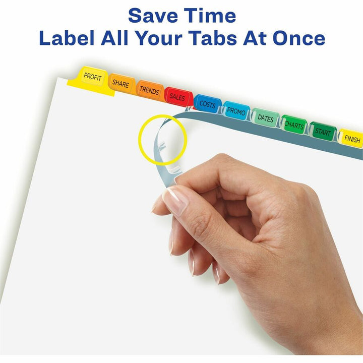 Image of Avery® Print and Apply Index Maker Clear Label Dividers, 12-Tab, Color Tabs, 11 x 8.5, White, 5 Sets