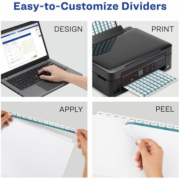 Image of Avery® Print and Apply Index Maker Clear Label Dividers, 12-Tab, Color Tabs, 11 x 8.5, White, 5 Sets
