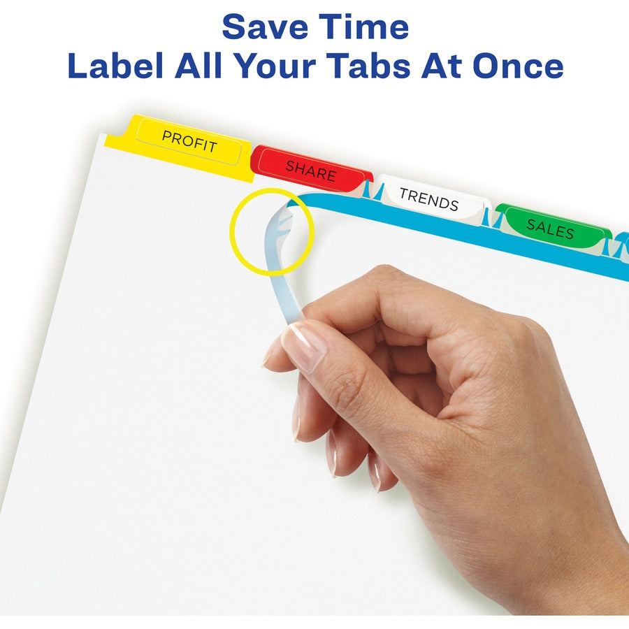 Image of Avery® Print and Apply Index Maker Clear Label Dividers, 5-Tab, Color Tabs, 11 x 8.5, White, Traditional Color Tabs, 25 Sets