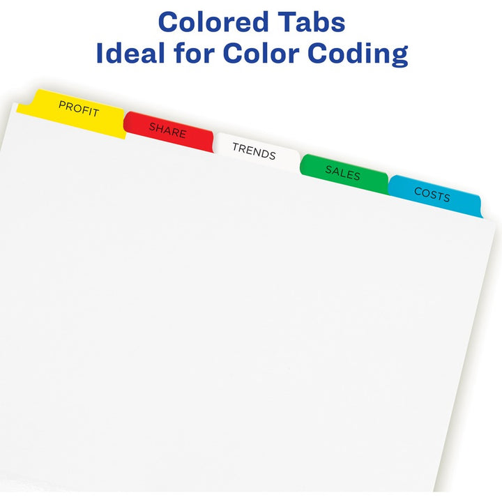 Image of Avery® Print and Apply Index Maker Clear Label Dividers, 5-Tab, Color Tabs, 11 x 8.5, White, Traditional Color Tabs, 25 Sets