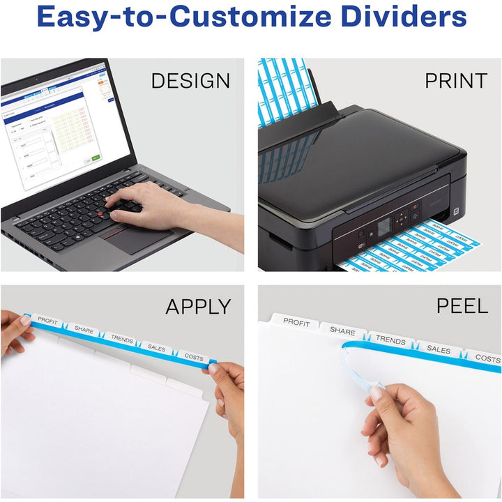 Image of Avery® Print and Apply Index Maker Clear Label Dividers, 5-Tab, Color Tabs, 11 x 8.5, White, Traditional Color Tabs, 25 Sets