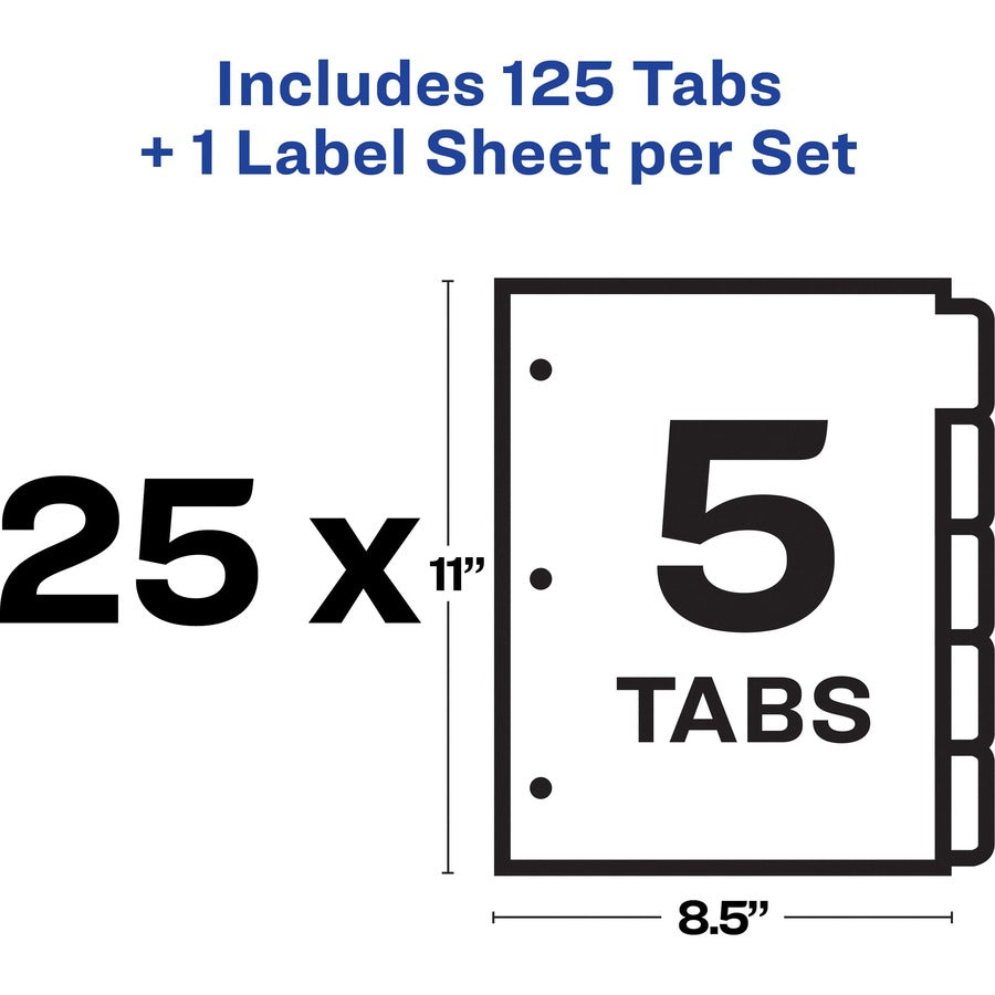 Image of Avery® Print and Apply Index Maker Clear Label Dividers, 5-Tab, Color Tabs, 11 x 8.5, White, Traditional Color Tabs, 25 Sets