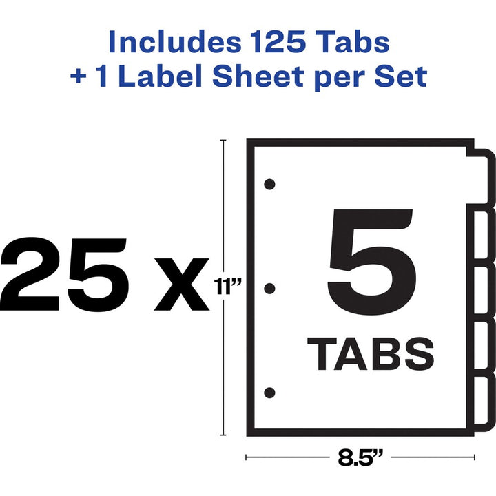 Image of Avery® Print and Apply Index Maker Clear Label Dividers, 5-Tab, Color Tabs, 11 x 8.5, White, Traditional Color Tabs, 25 Sets
