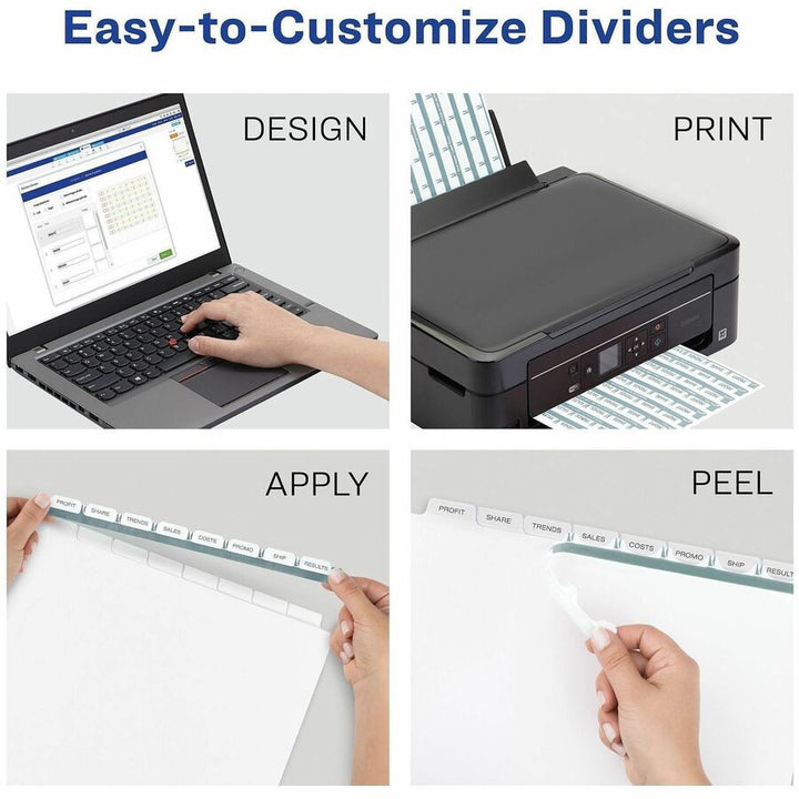 Image of Avery® Print and Apply Index Maker Clear Label Dividers, 12-Tab, White Tabs, 11 x 8.5, White, 5 Sets