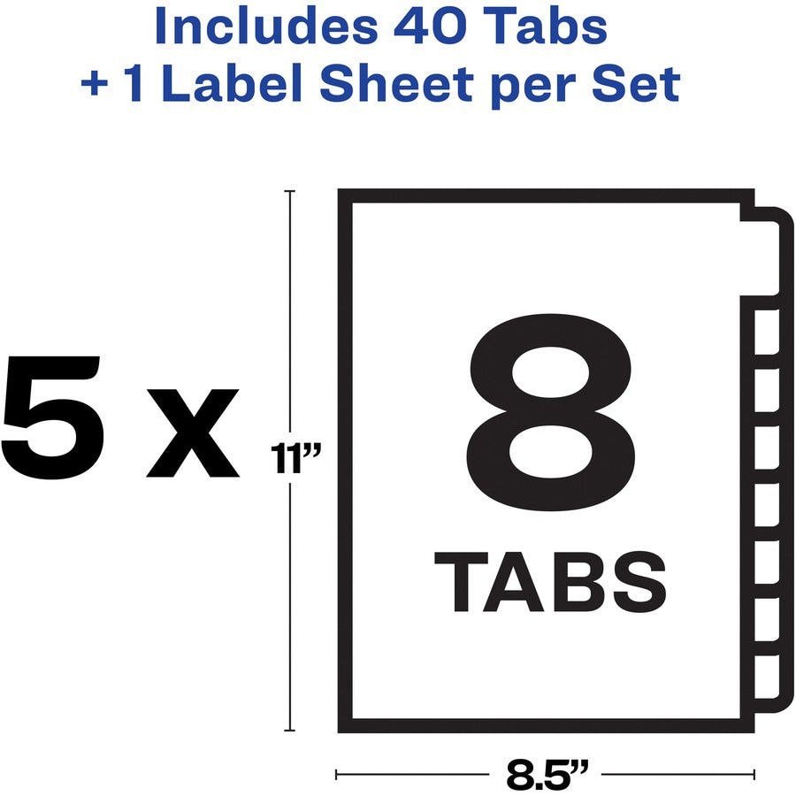 Image of Avery® Print and Apply Index Maker Clear Label Unpunched Dividers, 8-Tab, 11 x 8.5, White, 5 Sets