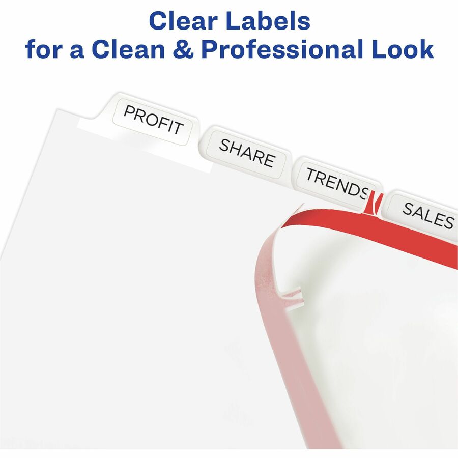 Image of Avery® Print and Apply Index Maker Clear Label Dividers, Extra Wide Tabs, 8-Tab, 11.25 x 9.25, White, 5 Sets