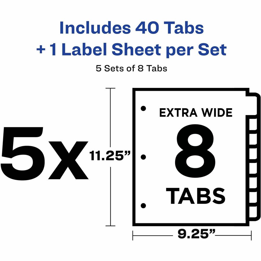 Image of Avery® Print and Apply Index Maker Clear Label Dividers, Extra Wide Tabs, 8-Tab, 11.25 x 9.25, White, 5 Sets