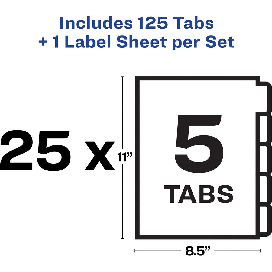 Image of Avery® Print and Apply Index Maker Clear Label Unpunched Dividers, 5-Tab, 11 x 8.5, White, 25 Sets