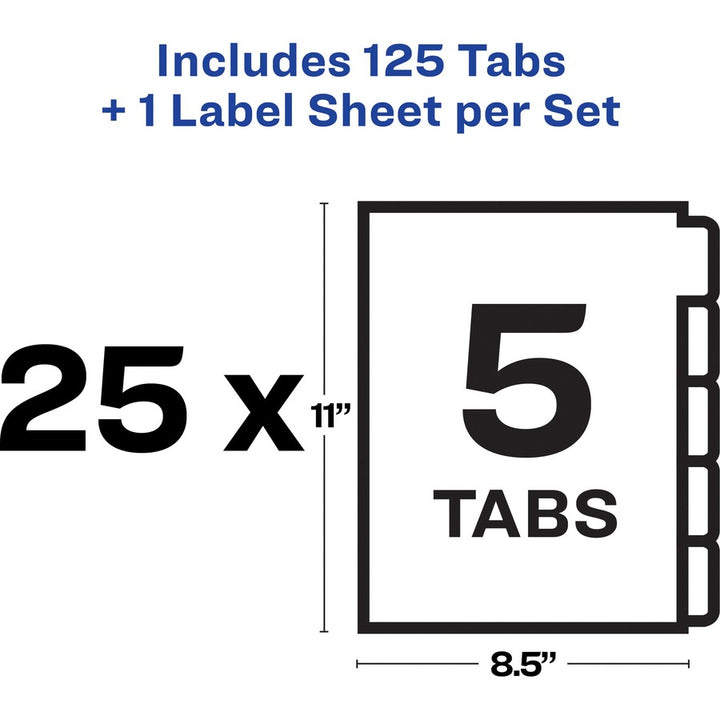 Image of Avery® Print and Apply Index Maker Clear Label Unpunched Dividers, 5-Tab, 11 x 8.5, White, 25 Sets