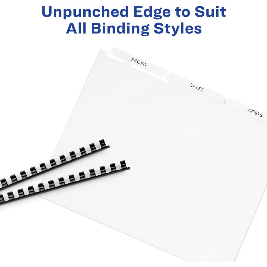 Image of Avery® Print and Apply Index Maker Clear Label Unpunched Dividers, 8-Tab, 11 x 8.5, White, White Tabs, 25 Sets