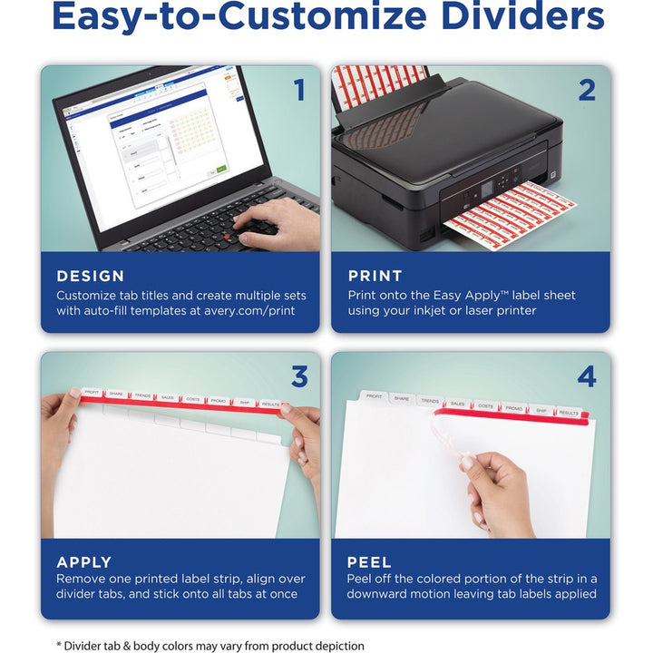 Image of Avery® Print and Apply Index Maker Clear Label Unpunched Dividers, 8-Tab, 11 x 8.5, White, White Tabs, 25 Sets