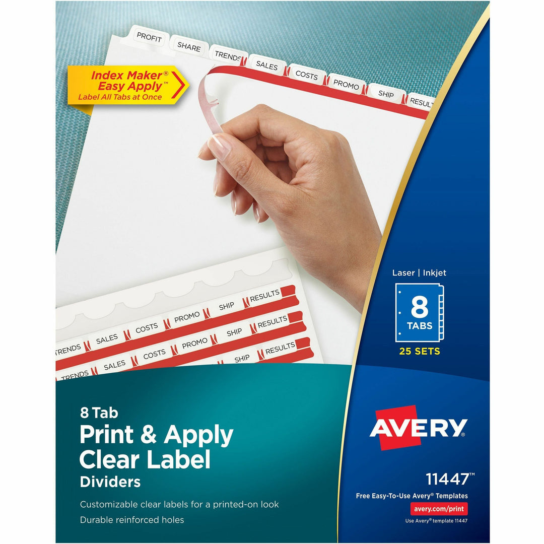 Image of Avery® Print and Apply Index Maker Clear Label Dividers, 8-Tab, 11 x 8.5, White, 25 Sets
