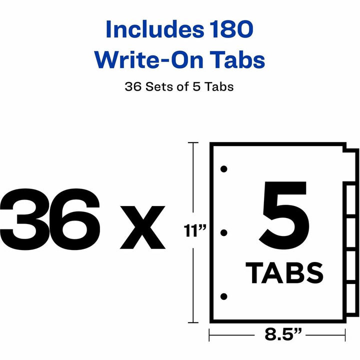 Image of Avery® Write and Erase Plain-Tab Paper Dividers, 5-Tab, 11 x 8.5, White, 36 Sets