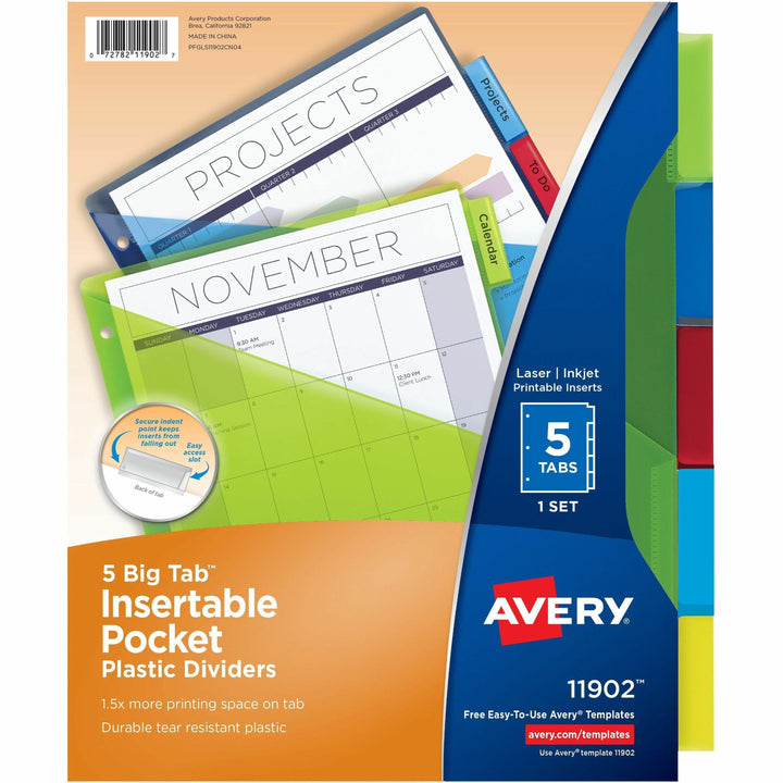 Image of Avery® Insertable Big Tab Plastic 1-Pocket Dividers, 5-Tab, 11.13 X 9.25, Assorted, 1 Set