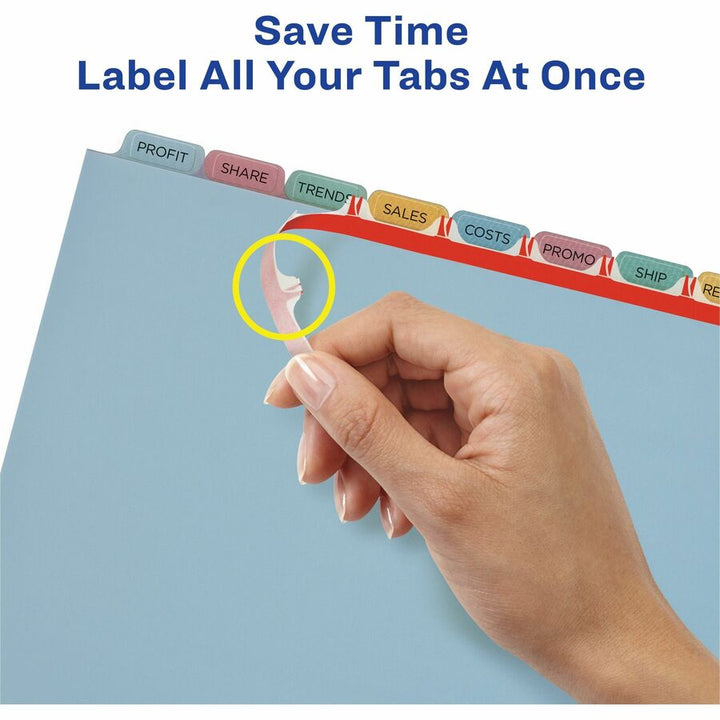 Image of Avery® Print and Apply Index Maker Clear Label Plastic Dividers with Printable Label Strip, 8-Tab, 11 x 8.5, Assorted Tabs, 5 Sets