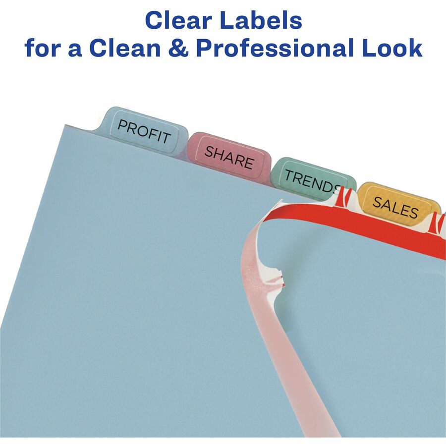 Image of Avery® Print and Apply Index Maker Clear Label Plastic Dividers with Printable Label Strip, 8-Tab, 11 x 8.5, Assorted Tabs, 5 Sets