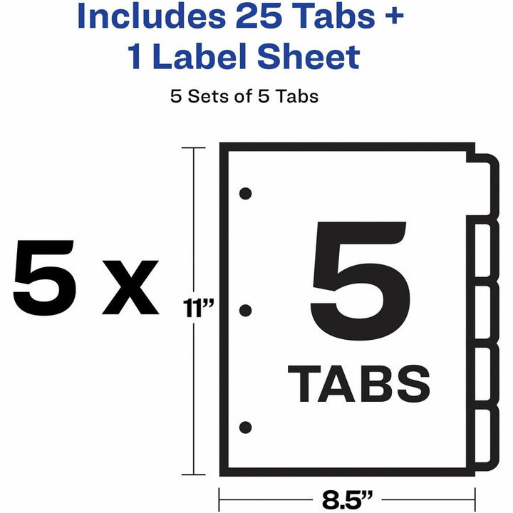 Image of Avery® Print and Apply Index Maker Clear Label Plastic Dividers w/Printable Label Strip, 5-Tab, 11 x 8.5, Frosted Clear Tabs, 5 Sets