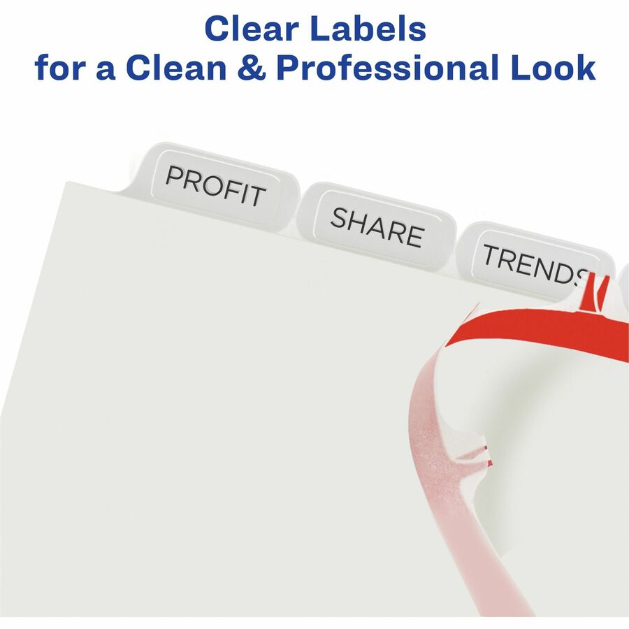 Image of Avery® Print and Apply Index Maker Clear Label Plastic Dividers w/Printable Label Strip, 8-Tab, 11 x 8.5, Frosted Clear Tabs, 5 Sets