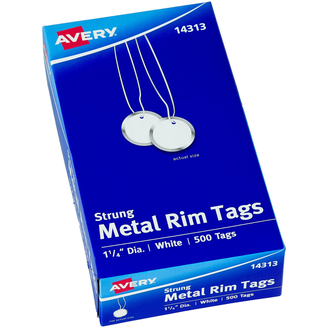 Image of Avery® Heavyweight Stock Metal Rim Tags, 1.25" dia, White, 500/Box