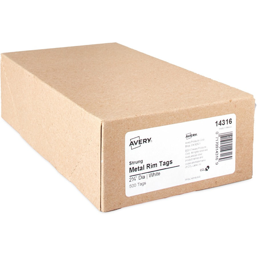 Image of Avery® Heavyweight Stock Metal Rim Tags, 2.25" dia, White, 500/Box