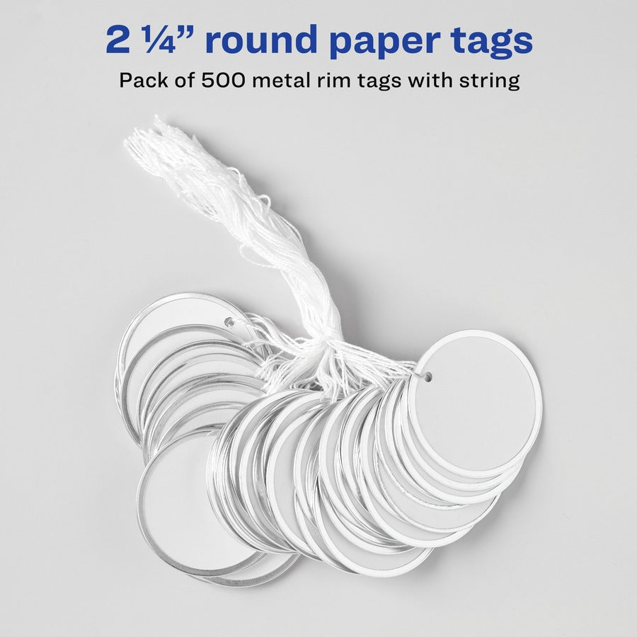 Image of Avery® Heavyweight Stock Metal Rim Tags, 2.25" dia, White, 500/Box