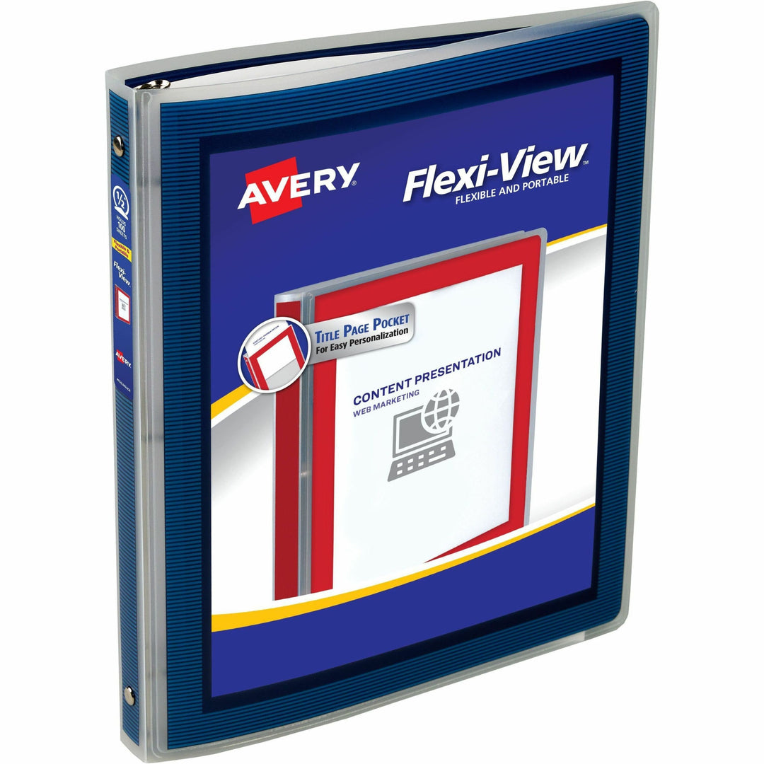 Image of Avery® Flexi-View Binder With Round Rings, 3 Rings, 0.5" Capacity, 11 X 8.5, Navy Blue