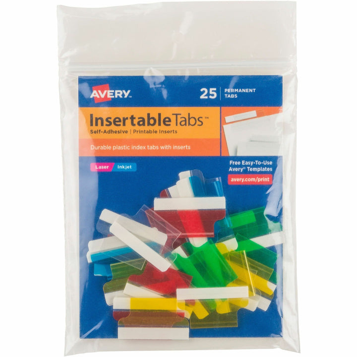 Image of Avery® Insertable Index Tabs with Printable Inserts, 1/5-Cut, Assorted Colors, 1" Wide, 25/Pack