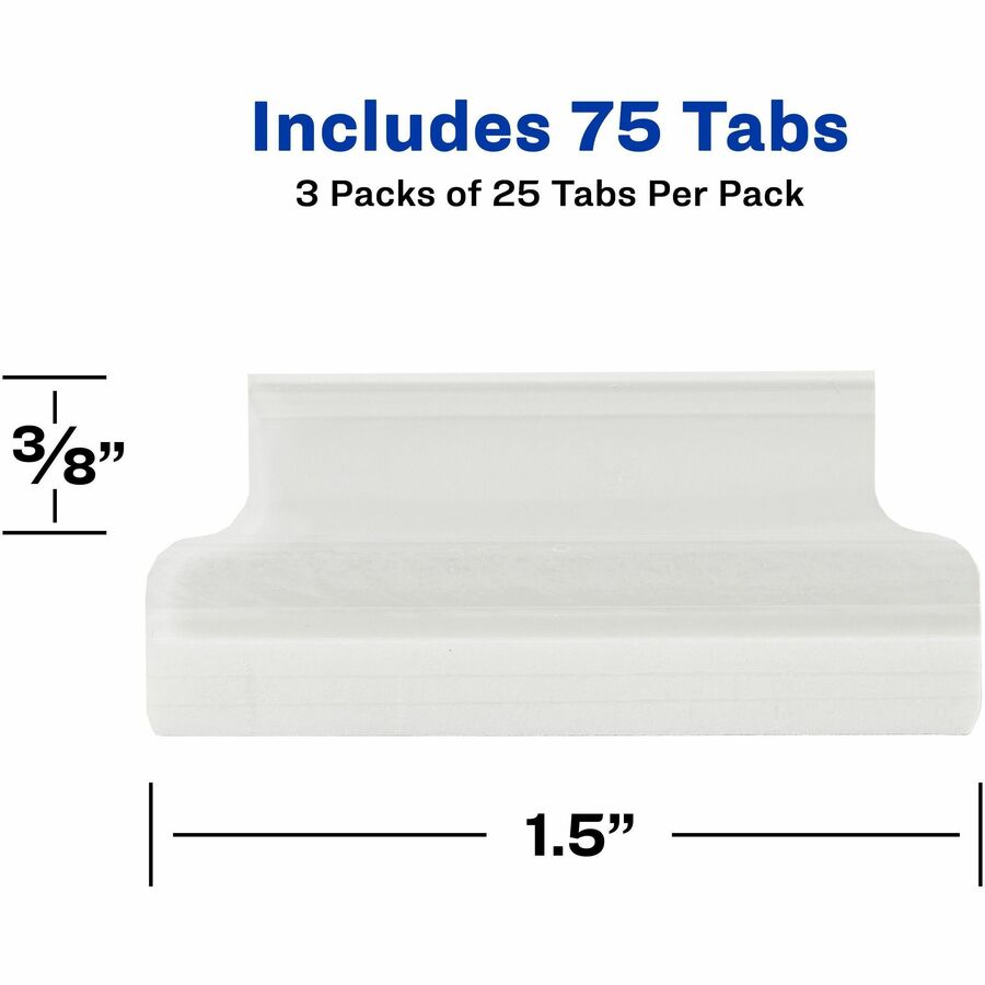 Image of Avery® Insertable Index Tabs with Printable Inserts, 1/5-Cut, Clear, 1.5" Wide, 25/Pack