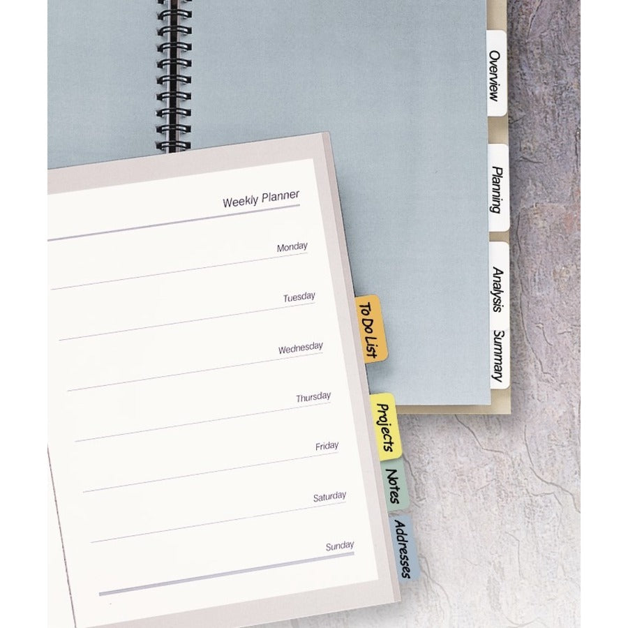 Image of Avery® Printable Plastic Tabs with Repositionable Adhesive, 1/5-Cut, Assorted Colors, 1.25" Wide, 96/Pack