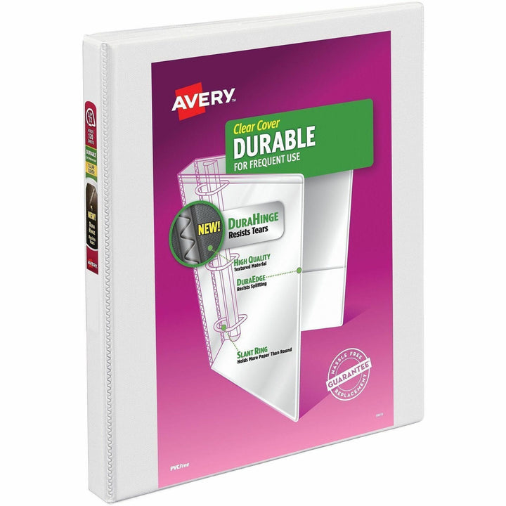 Image of Avery® Durable View Binder With Durahinge And Slant Rings, 3 Rings, 0.5" Capacity, 11 X 8.5, White