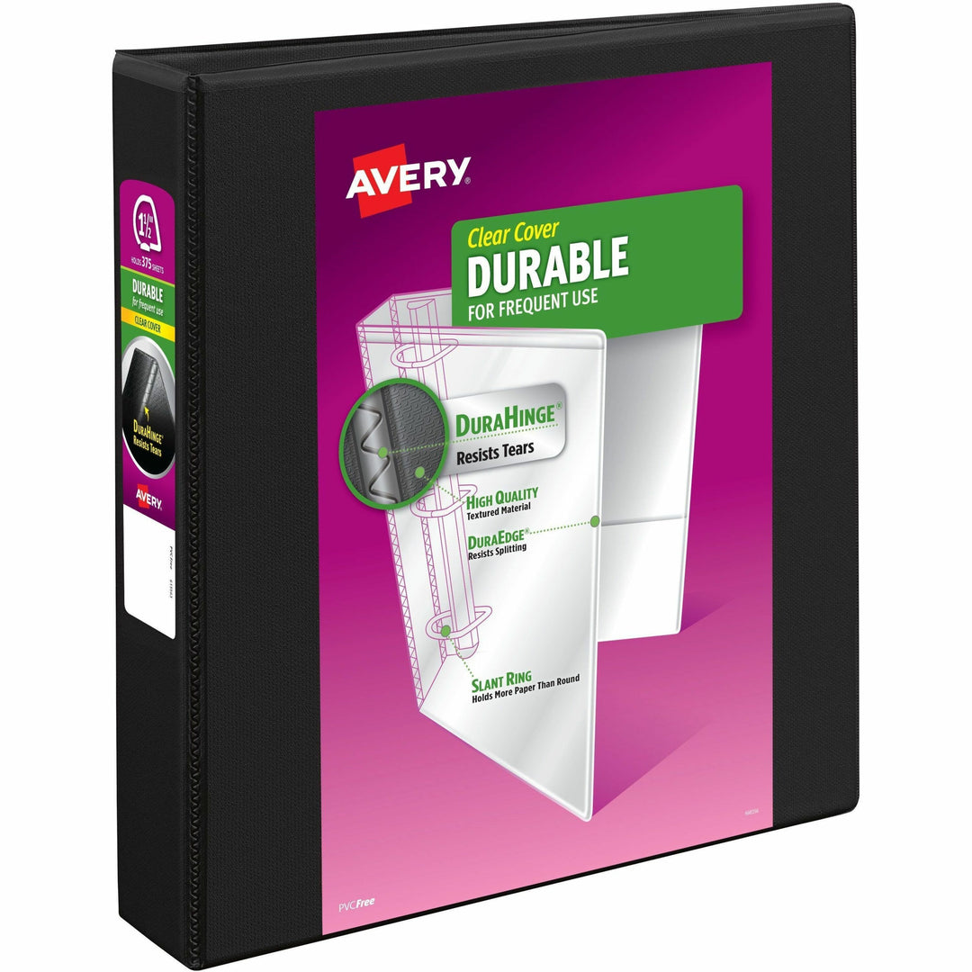 Image of Avery® Durable View Binder With Durahinge And Slant Rings, 3 Rings, 1.5" Capacity, 11 X 8.5, Black