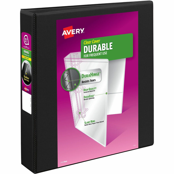 Image of Avery® Durable View Binder With Durahinge And Slant Rings, 3 Rings, 1.5" Capacity, 11 X 8.5, Black