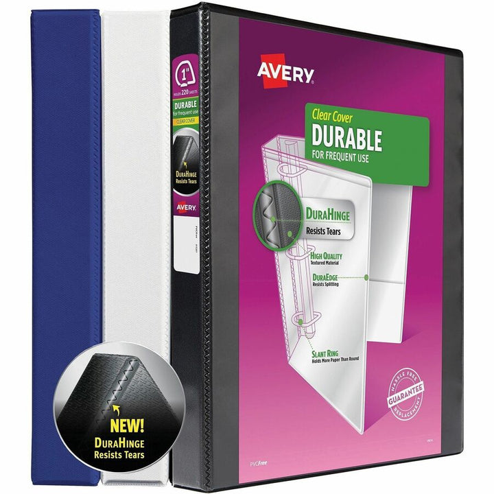 Image of Avery® Durable View Binder With Durahinge And Slant Rings, 3 Rings, 1.5" Capacity, 11 X 8.5, Black
