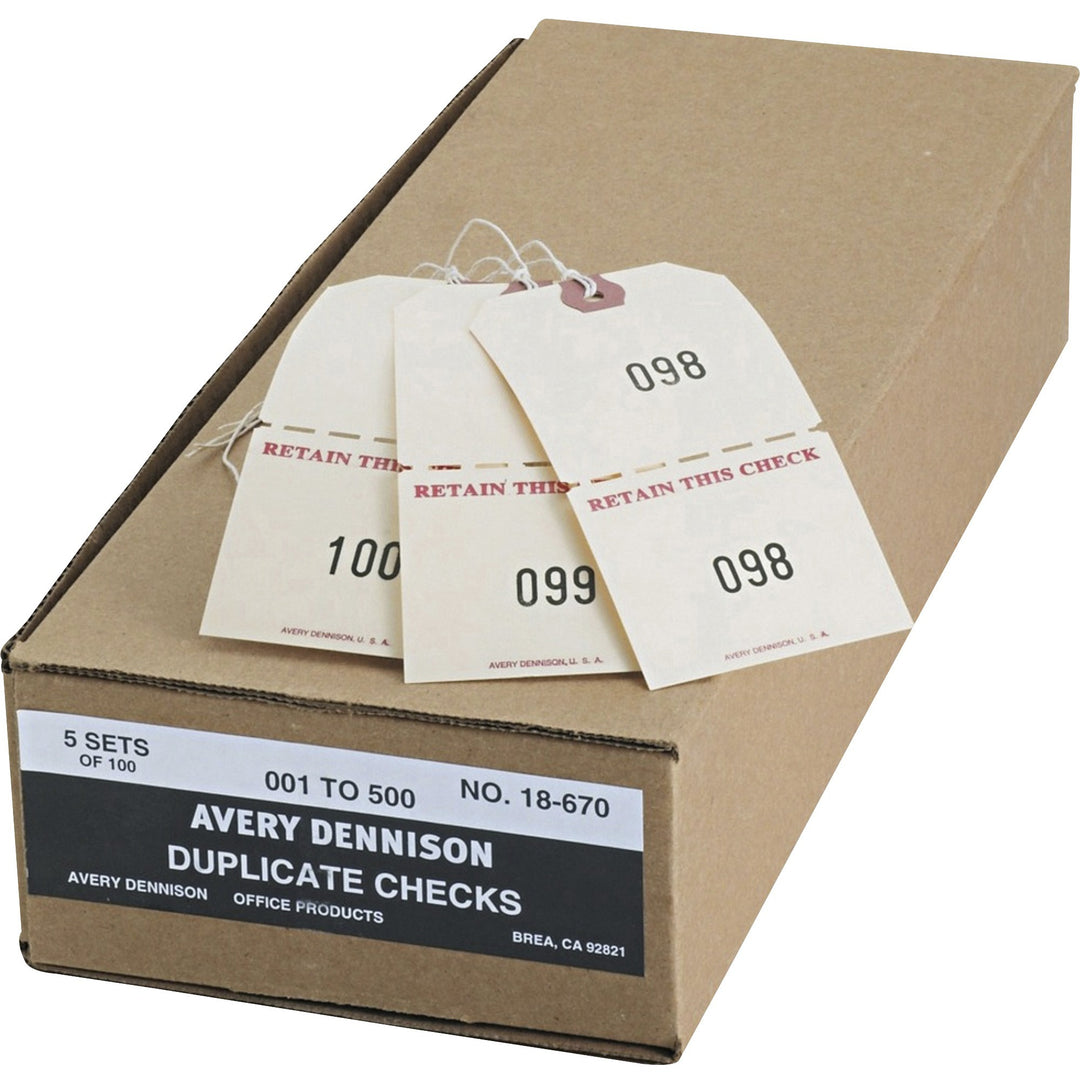 Image of Avery® Duplicate Auto Park Tags, 1-500, 4.75 x 2.38, Manila, 500/Box