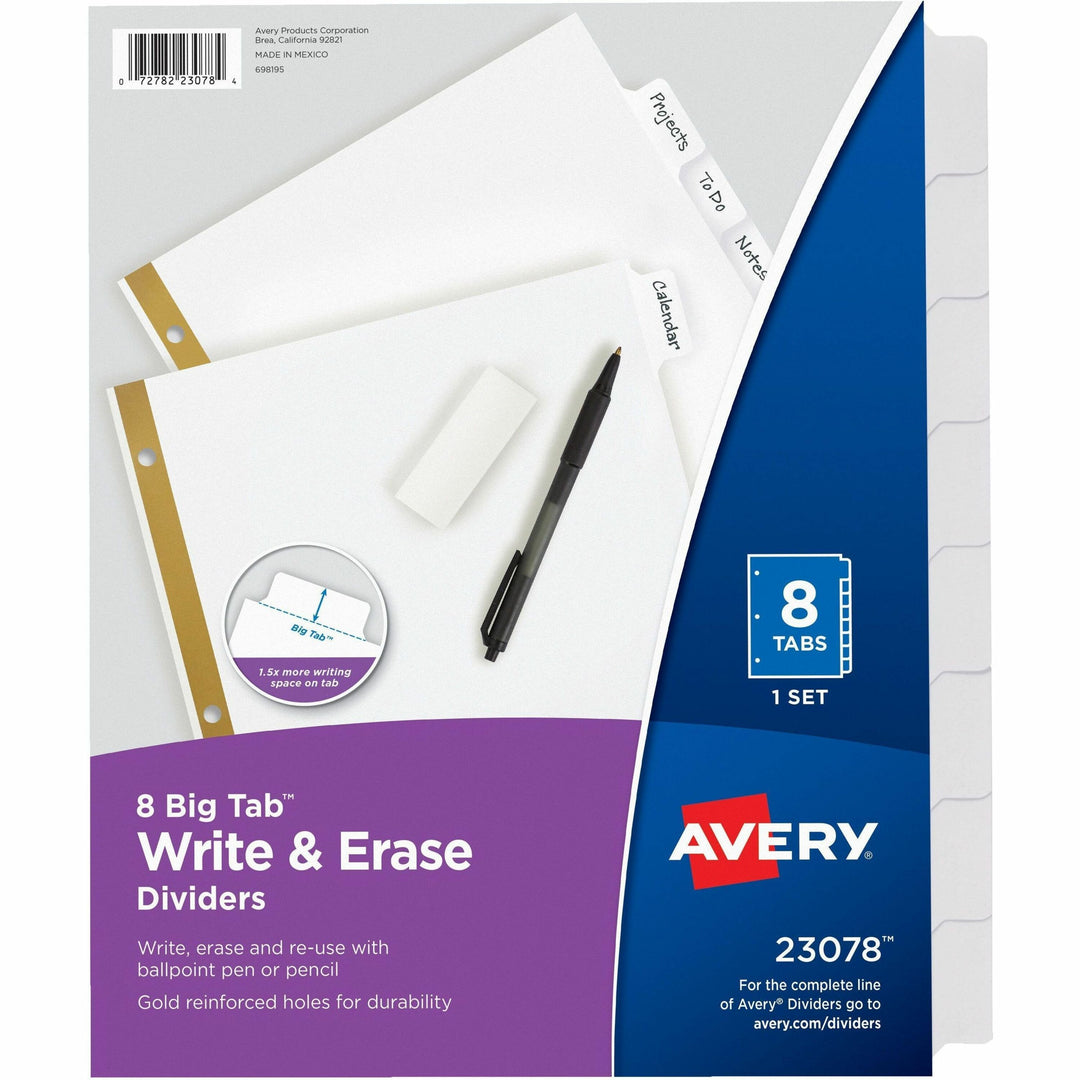 Image of Avery® Write and Erase Big Tab Paper Dividers, 8-Tab, 11 x 8.5, White, White Tabs, 1 Set