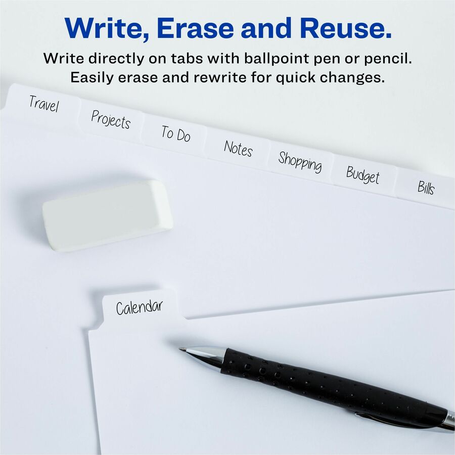 Image of Avery® Write and Erase Big Tab Paper Dividers, 8-Tab, 11 x 8.5, White, White Tabs, 1 Set