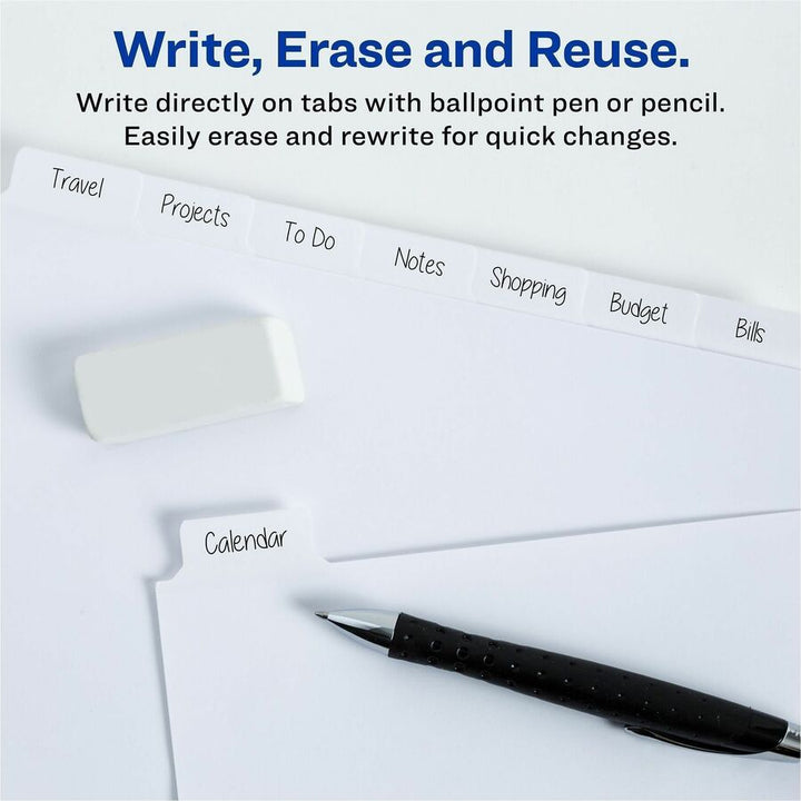 Image of Avery® Write and Erase Big Tab Paper Dividers, 8-Tab, 11 x 8.5, White, White Tabs, 1 Set