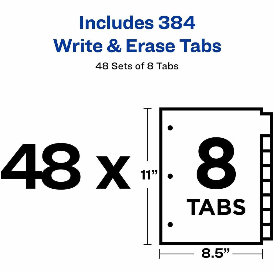 Image of Avery® Write and Erase Big Tab Paper Dividers, 8-Tab, 11 x 8.5, White, White Tabs, 1 Set