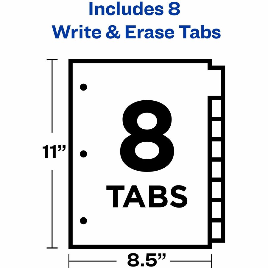 Image of Avery® Write and Erase Big Tab Paper Dividers, 8-Tab, 11 x 8.5, White, White Tabs, 1 Set