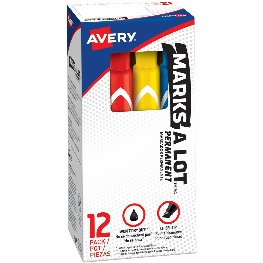Image of Avery® Marks A Lot Large Desk-Style Permanent Marker, Broad Chisel Tip, Assorted Colors, 12/set (24800)