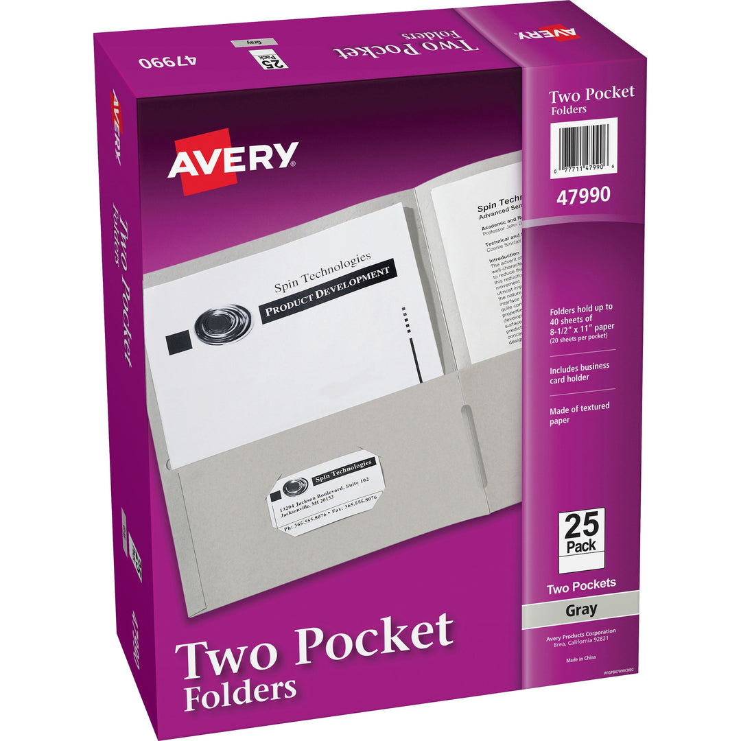 Image of Avery® Two-Pocket Folder, 40-Sheet Capacity, 11 X 8.5, Gray, 25/box