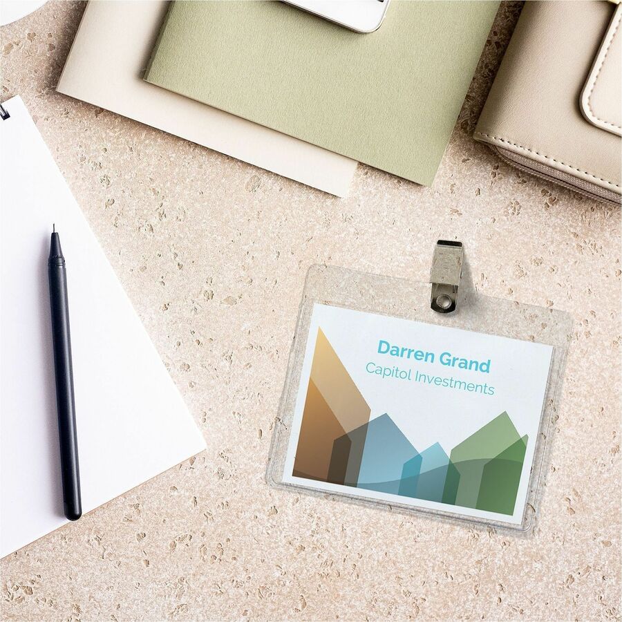 Image of Avery® Clip-Style Name Badge Holder With Laser/inkjet Insert, Top Load, 4 X 3, White, 100/box