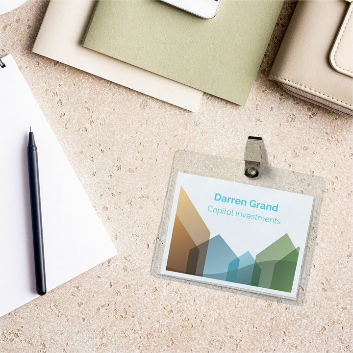 Image of Avery® Clip-Style Name Badge Holder With Laser/inkjet Insert, Top Load, 4 X 3, White, 100/box