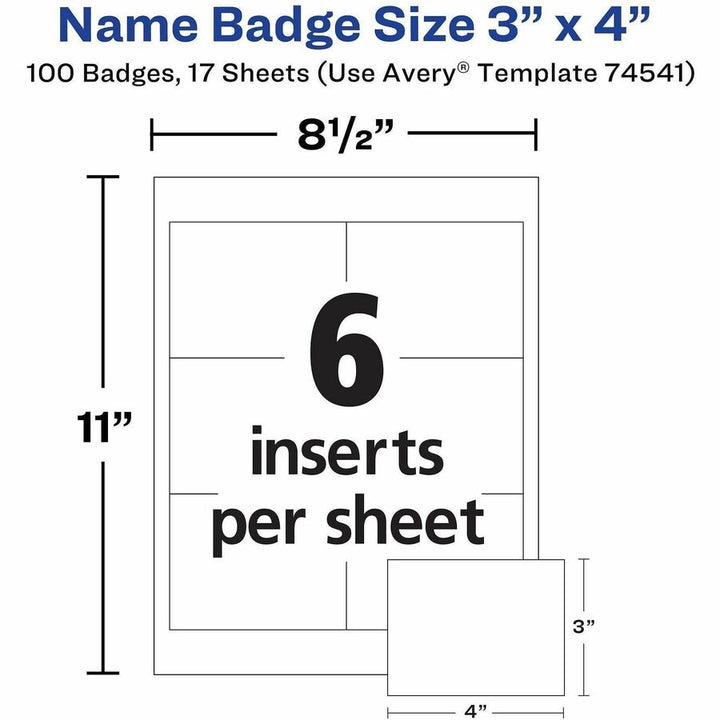 Image of Avery® Clip-Style Name Badge Holder With Laser/inkjet Insert, Top Load, 4 X 3, White, 100/box