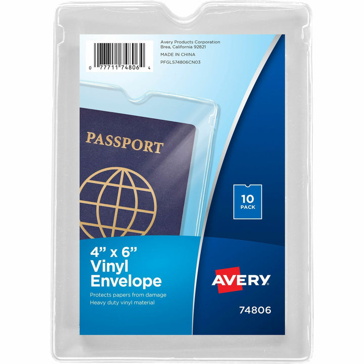 Image of Avery® Top-Load Clear Vinyl Envelopes W/thumb Notch, 4 X 6, Clear, 10/pack