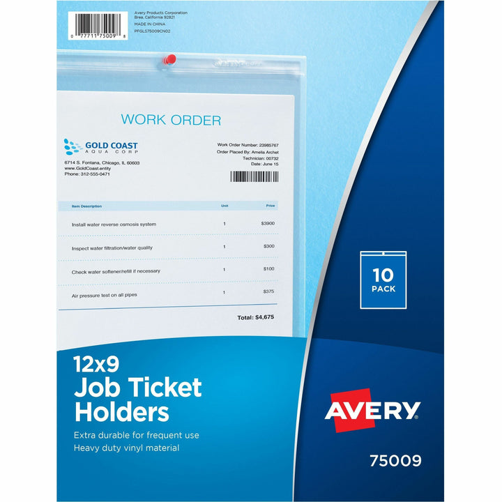 Image of Avery® Job Ticket Holders, Heavy Gauge Vinyl, 9 X 12, Clear, 10/pack