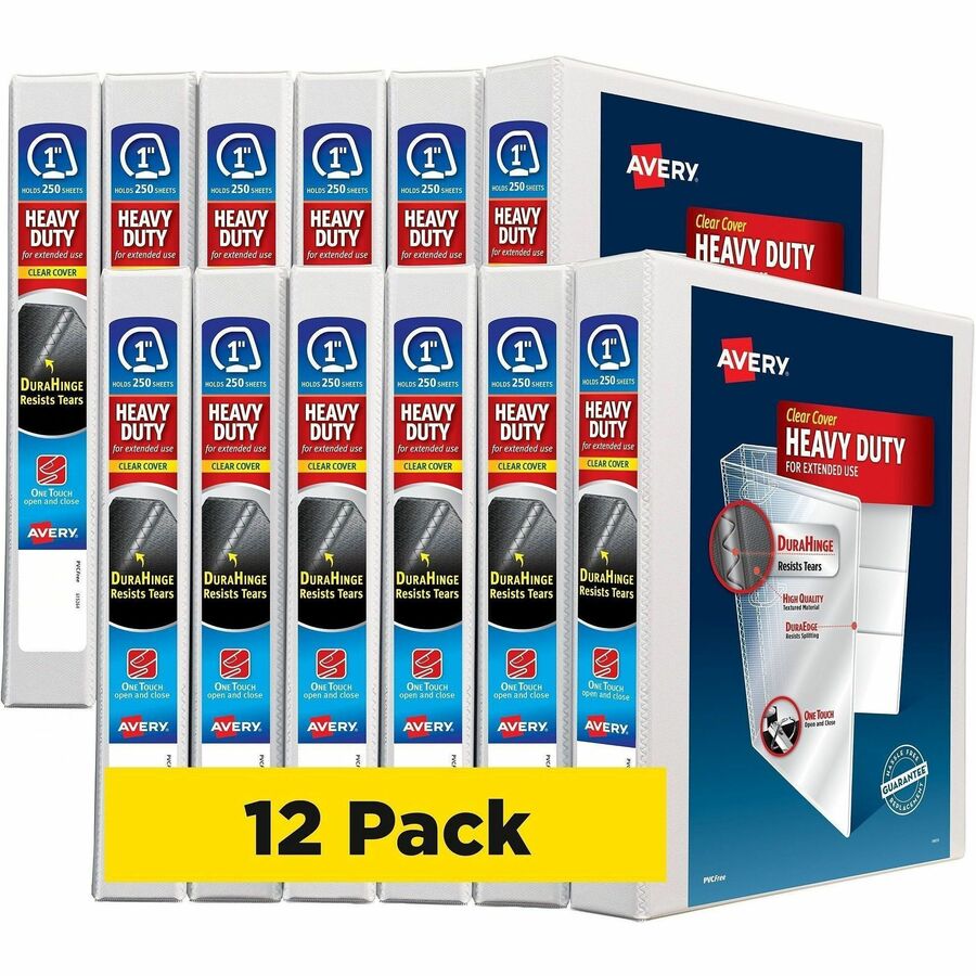 Image of Avery® Heavy-Duty View Binder With Durahinge And One Touch Ezd Rings, 3 Rings, 1" Capacity, 11 X 8.5, White