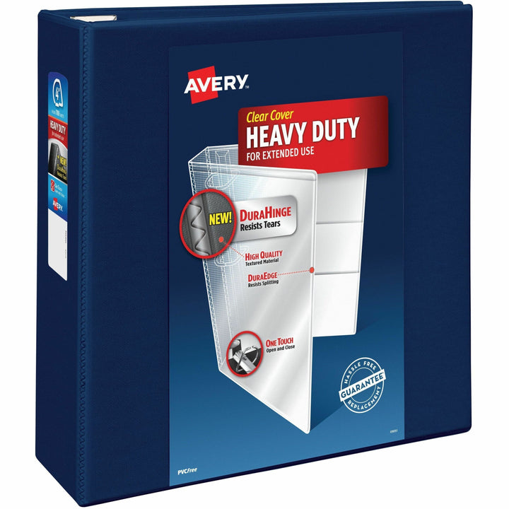 Image of Avery® Heavy-Duty View Binder With Durahinge And Locking One Touch Ezd Rings, 3 Rings, 4" Capacity, 11 X 8.5, Navy Blue