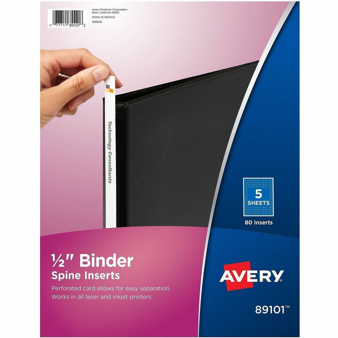 Image of Avery® Binder Spine Inserts, 0.5" Spine Width, 16 Inserts/Sheet, 5 Sheets/Pack
