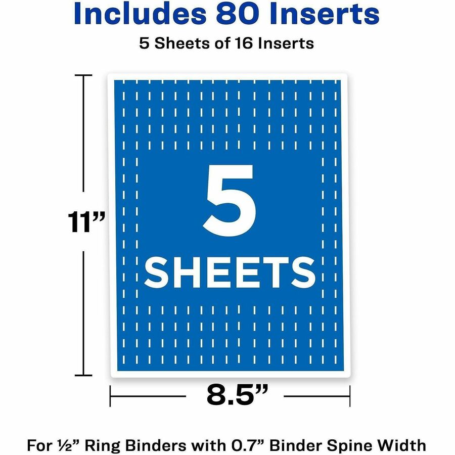 Image of Avery® Binder Spine Inserts, 0.5" Spine Width, 16 Inserts/Sheet, 5 Sheets/Pack
